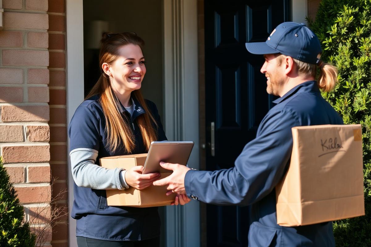 BT Cargo courier handing a parcel to a customer at their door